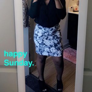 Black and white floral skirt.